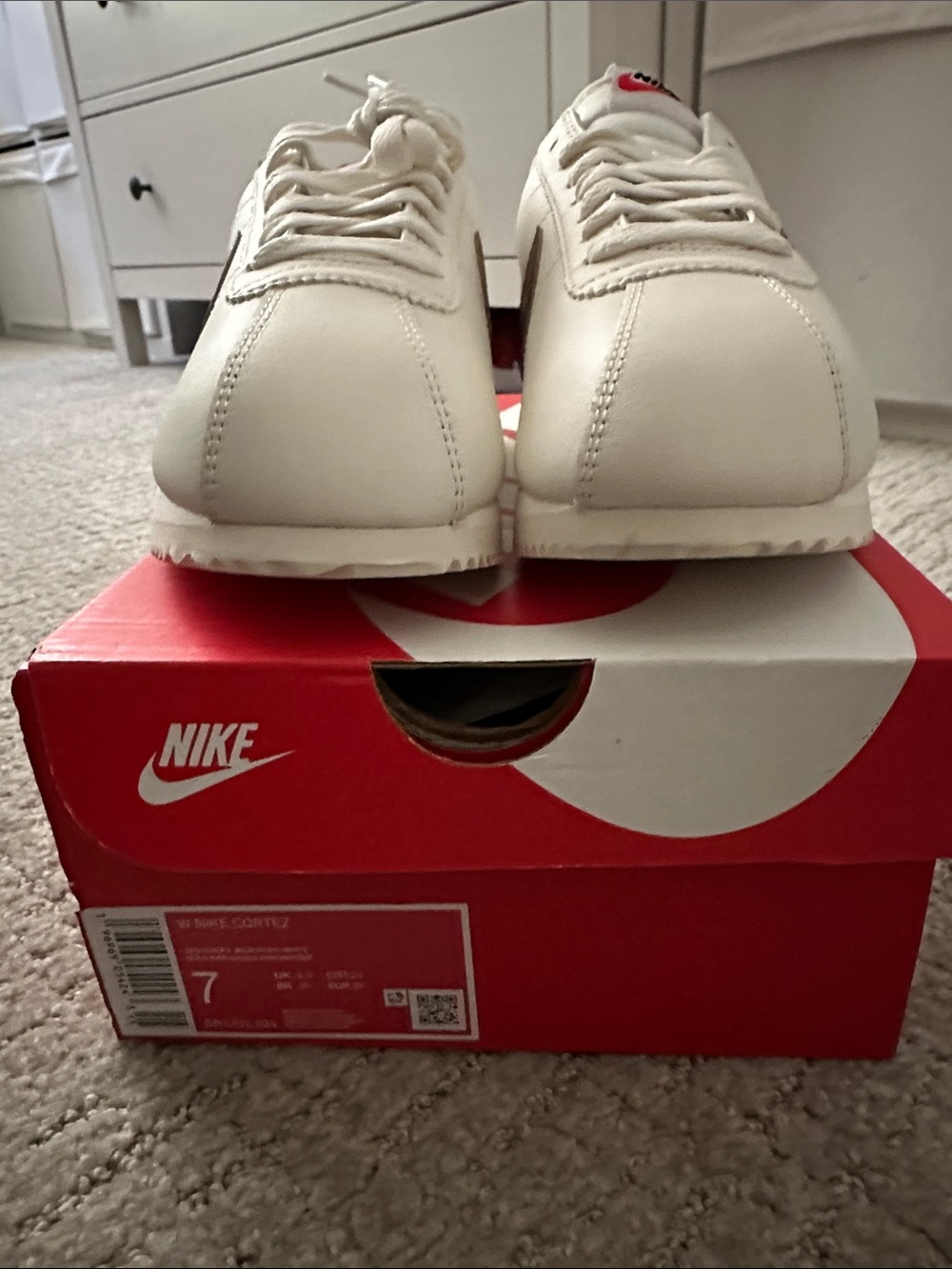 Brand New! Nike Cortez “Cacao” Eggshell White Leather, Brown Swoosh - Picture 2 of 4